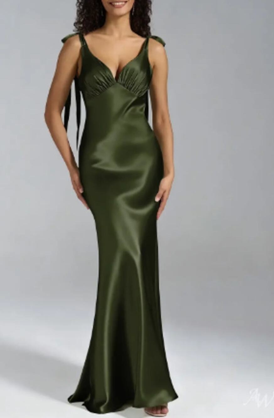 AW BRIDAL 6 S green olive satin crystal Chiara gala formal maxi dress NEW 0B6